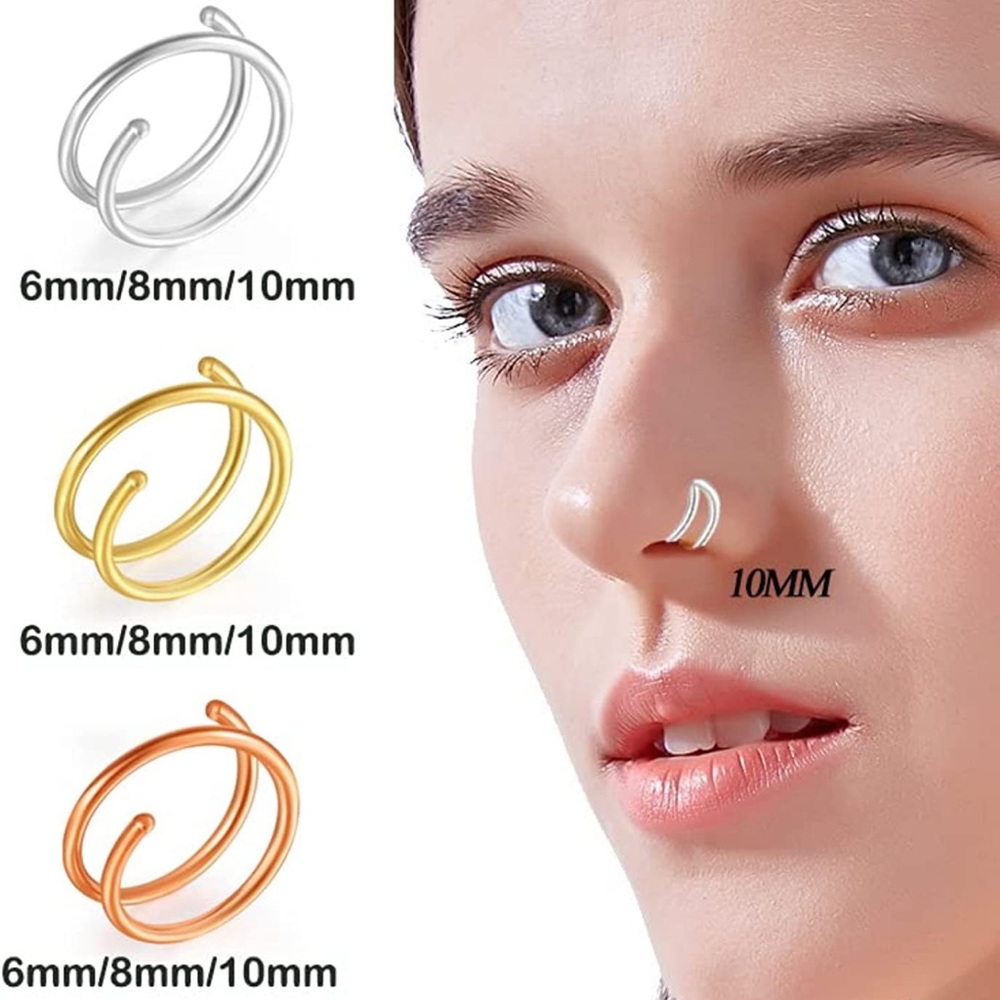 Double Nose Ring For Single Piercing Twist Nose Ring Hoop Nose Ring Double Hoop - Picture 3 of 6